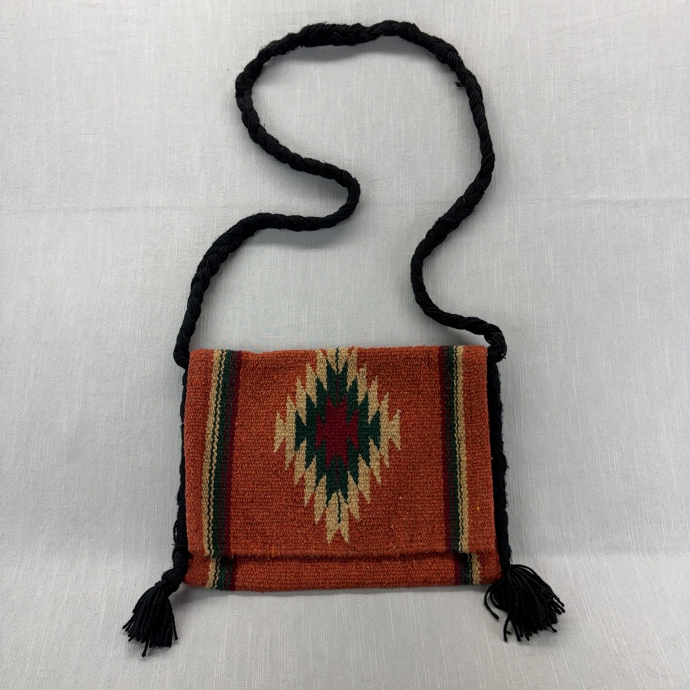 El Paso Saddleblanket Co Crossbody Bag Large Southwestern Orange Diamond Tassel